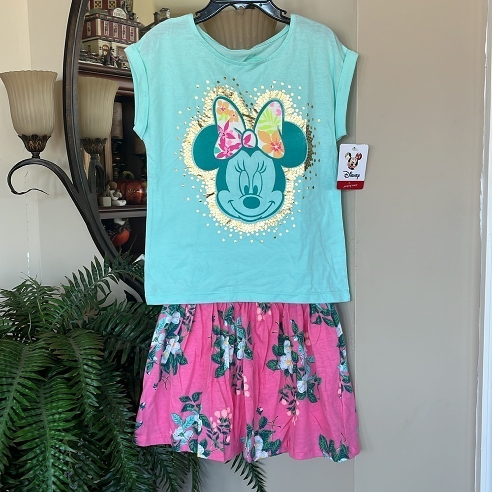 Brand New Disney Blue Minnie Mouse Shirt & Carter’s Pink Floral Skort Skirt